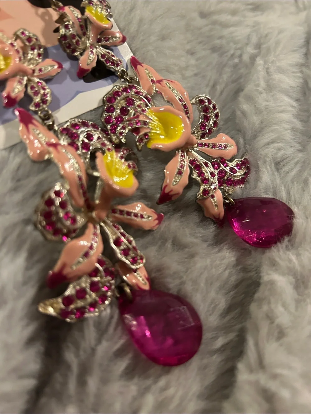 Pink and Yellow Orchid Statement Earrings - Women Jewelry
